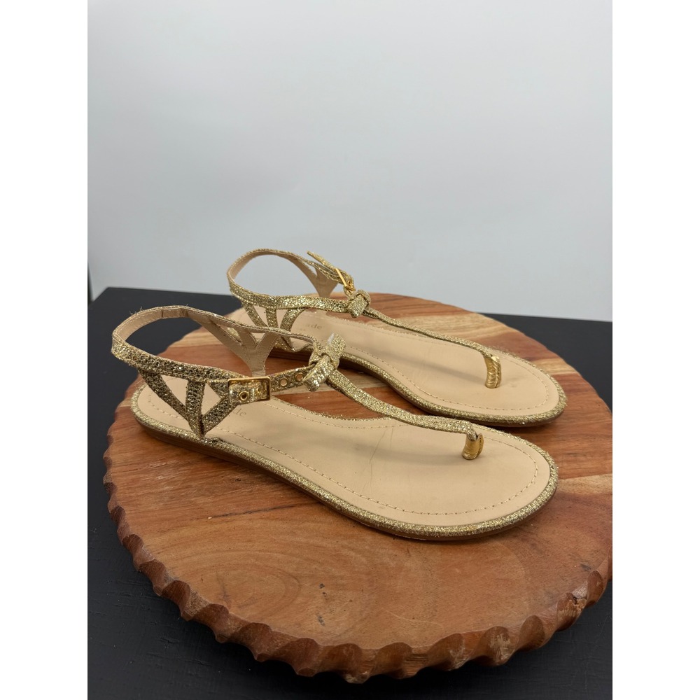 Kate Spade New York Glitter Bow T-Strap Sandals Womens 10M Gold Shimmer Flat